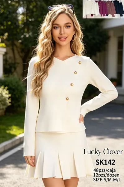 Conjunto de suéter con botones y falda