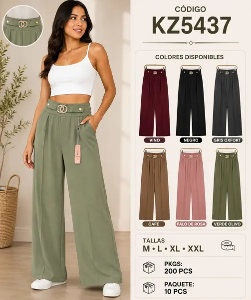 Pantalón de pierna ancha con cinturón