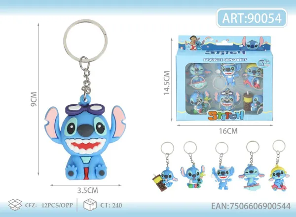 Llaveros de Stitch en caja con ventana (paquete de 6 piezas)
