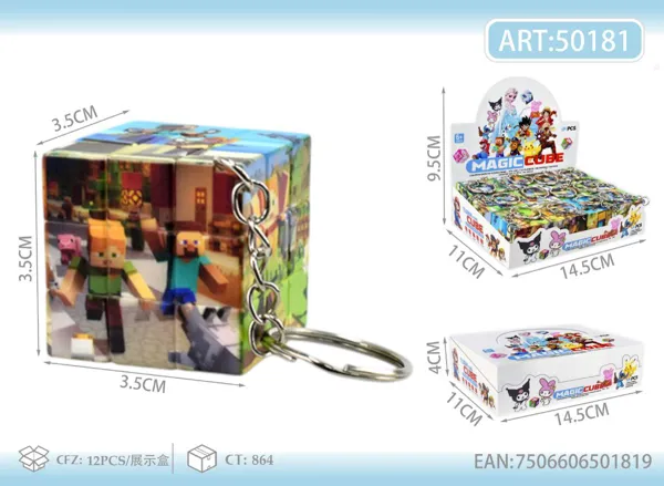 Llavero cubo de Rubik con estampado de caricatura (3.5 cm)