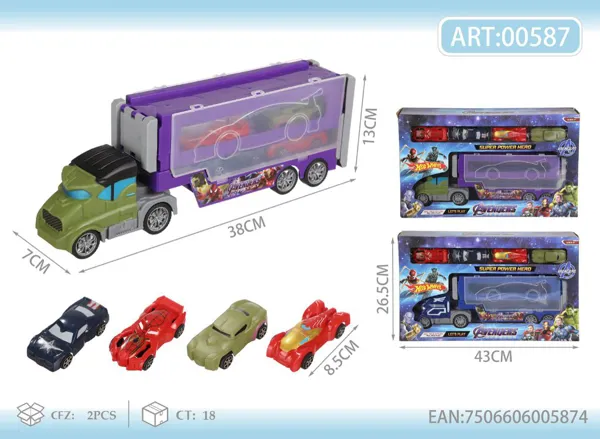 Carro de inercia lanzador con cofre de Avengers + 4 carros de fricción (modelo 2)