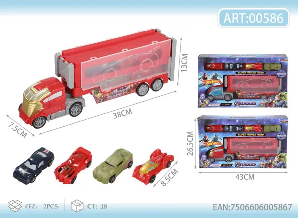 Carro de inercia lanzador con cofre de Avengers + 4 carros de fricción (modelo 1)