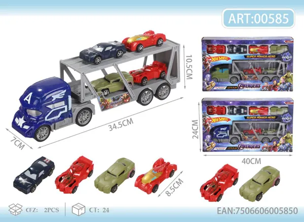 Carro de inercia con remolque de Avengers + 6 carros de fricción (modelo 2)