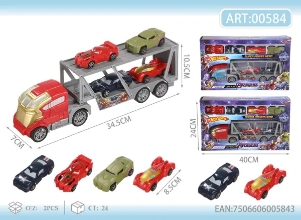 Carro de inercia con remolque de Avengers + 6 carros de fricción (modelo 1)