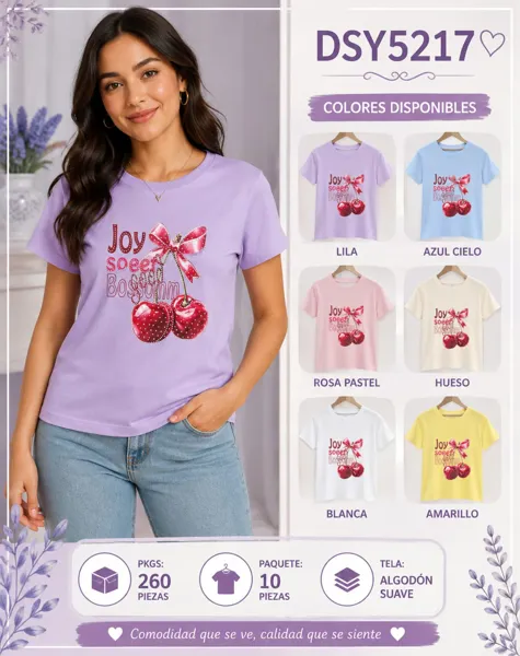Playera de manga corta con estampado de cerezas