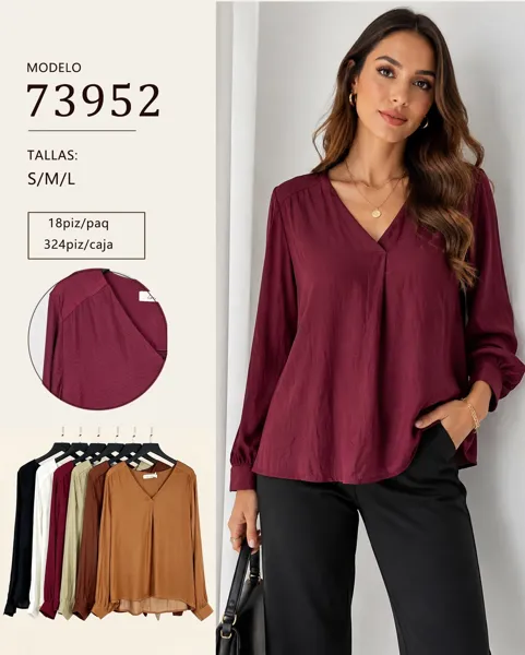 Blusa manga larga cuello en V