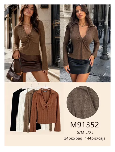 Blusa manga larga con nudo