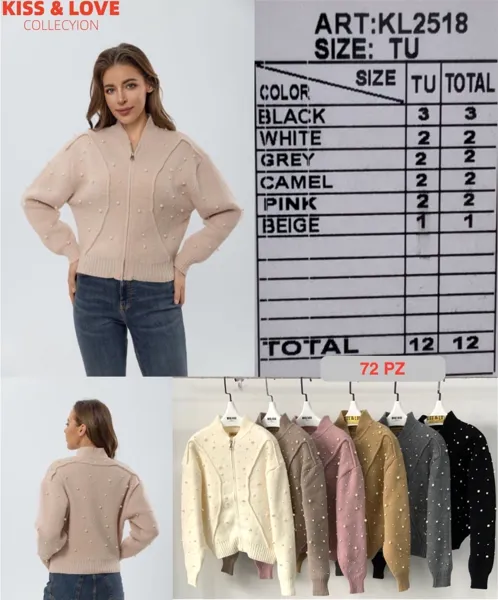 Chaqueta de punto con perlas y cierre