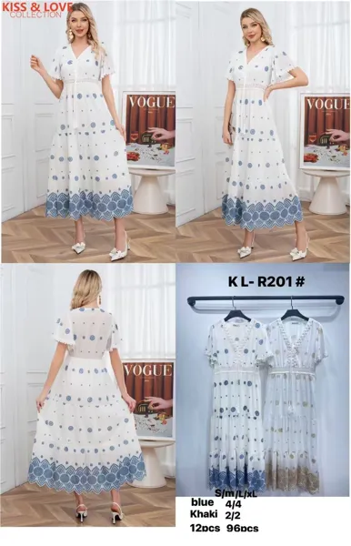 Vestido largo estampado con bordado