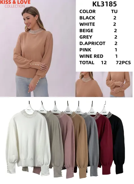 Suéter con cuello y puños de perlas