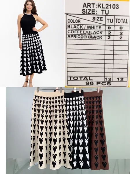 Falda midi con estampado de corazones