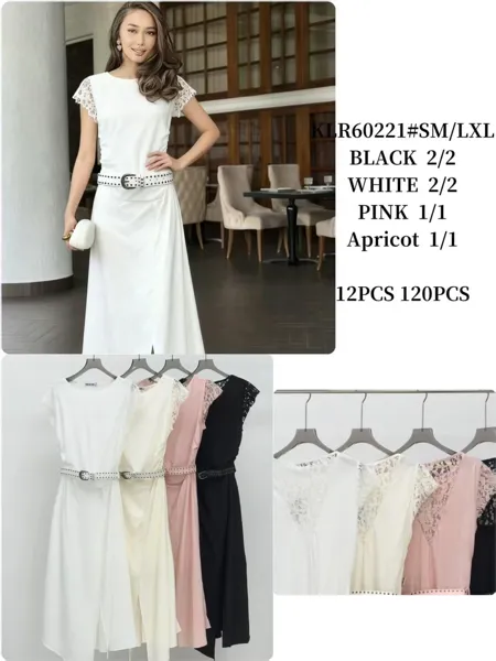Vestido con encaje y cinturón
