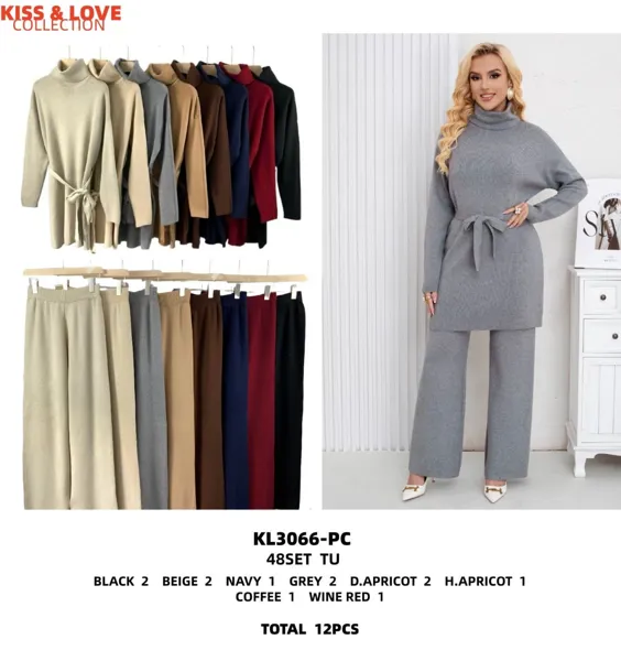 Conjunto de suéter de cuello alto con cinturón y pantalón
