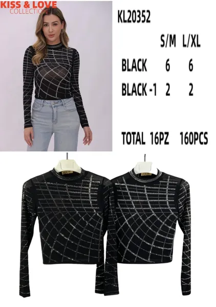 Blusa manga larga con pedrería