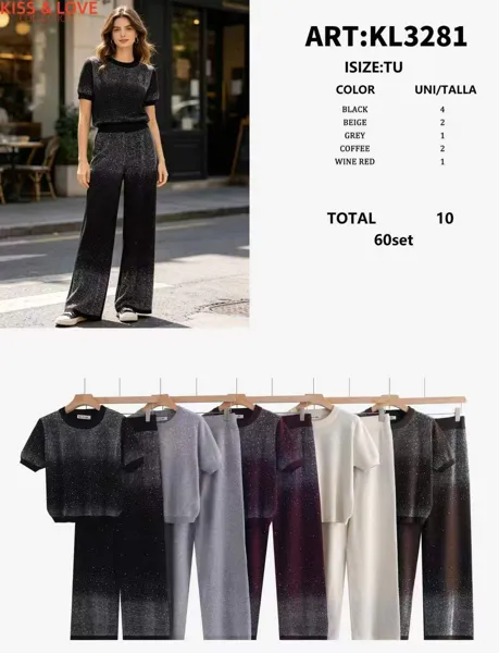 Conjunto de top y pantalón con acabado brillante