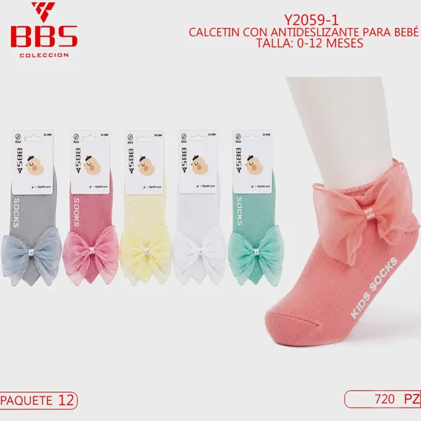 Calcetines antiderrapantes con moño para bebé (0-12 meses)