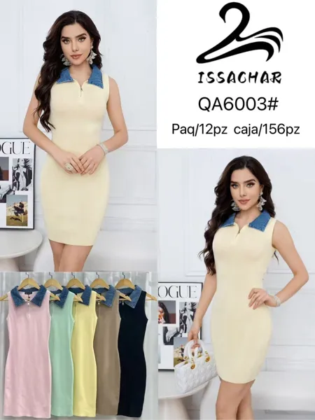 Vestido con cuello de mezclilla y cierre