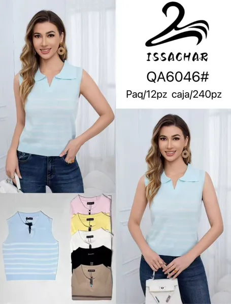 Blusa polo sin mangas a rayas