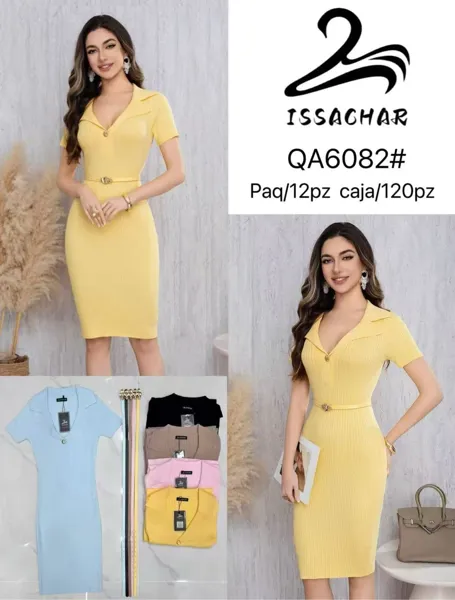 Vestido tipo polo acanalado con cinturón