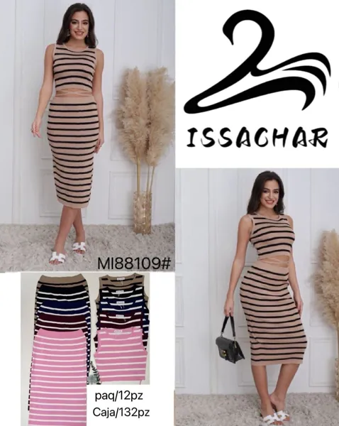 Conjunto de top y falda a rayas