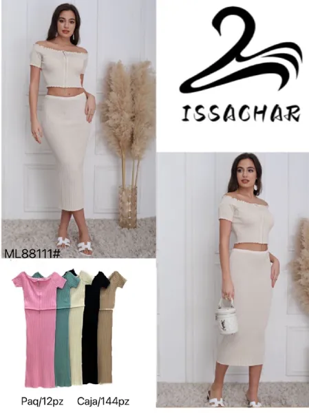 Conjunto de top y falda acanalado