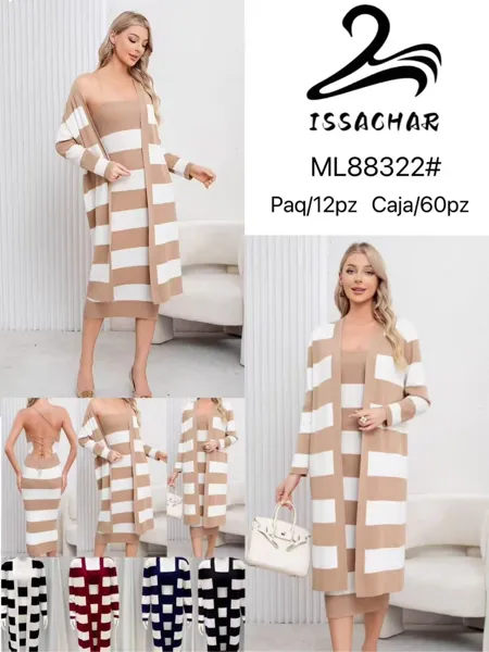 Conjunto de vestido y cárdigan a rayas