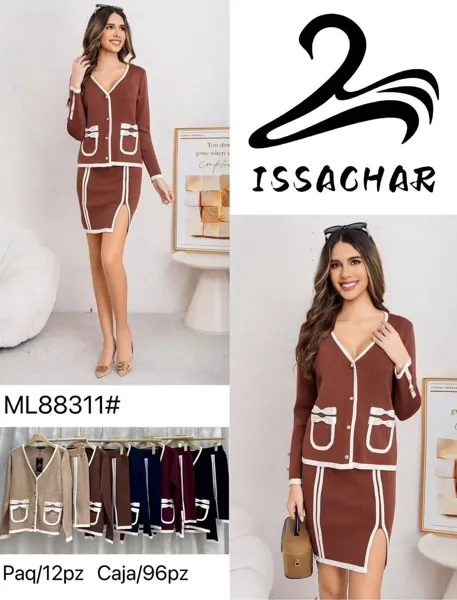 Conjunto de cárdigan y falda con diseño de lazos