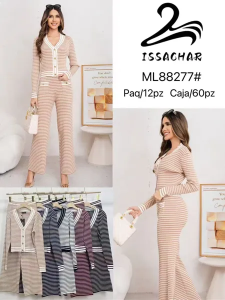Conjunto de cárdigan y pantalón a rayas