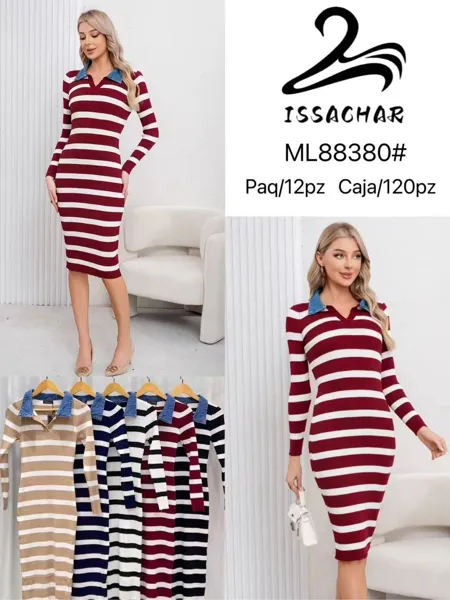 Vestido de rayas con cuello camisero
