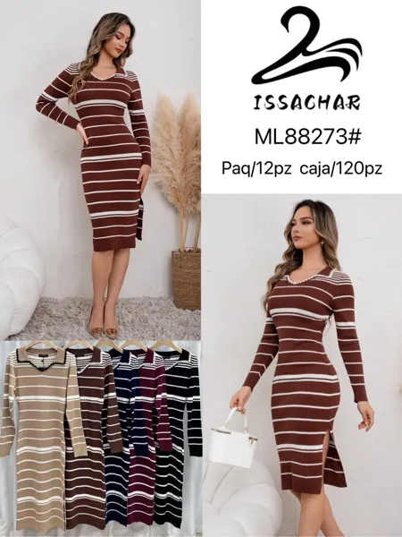 Vestido de punto a rayas con cuello