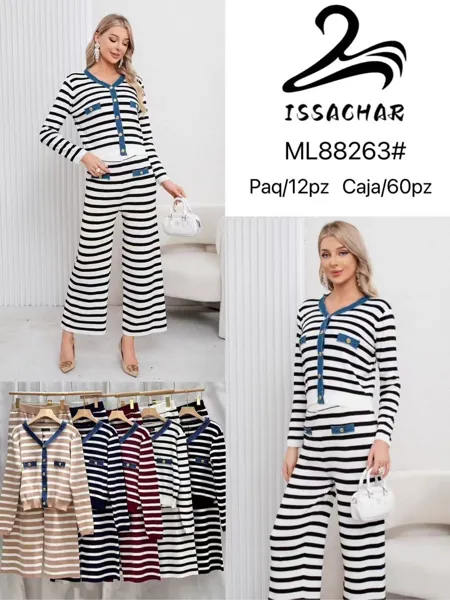 Conjunto de cárdigan y pantalón a rayas