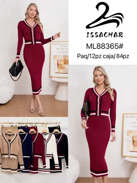 Conjunto de cárdigan y falda tejido