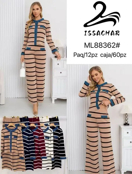 Conjunto de blusa y pantalón a rayas