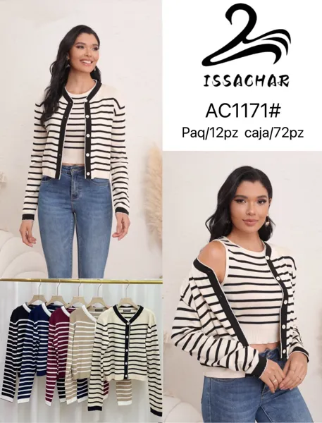 Conjunto cárdigan y top de punto a rayas