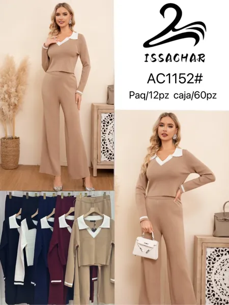 Conjunto de suéter con cuello y pantalón
