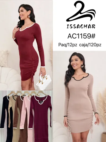Vestido ajustado de punto con jareta lateral