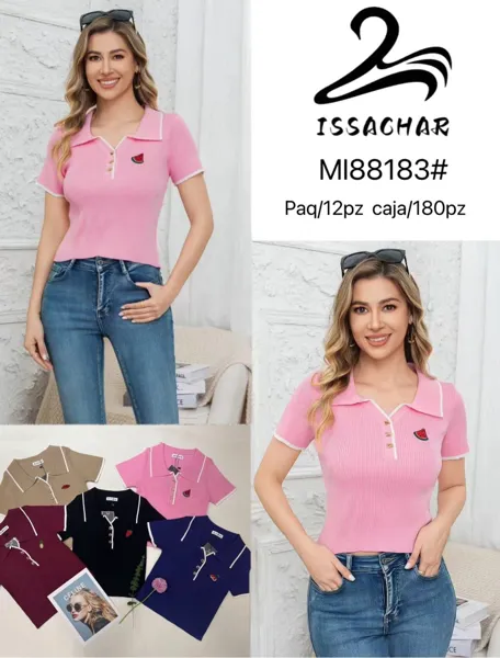 Blusa polo tejida con bordado