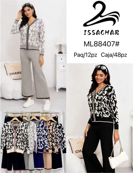 Conjunto de cárdigan y pantalón estampado
