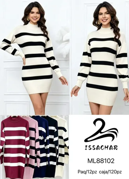 Vestido de punto a rayas cuello alto
