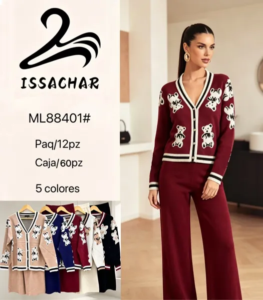 Conjunto de cárdigan y pantalón con estampado de osos