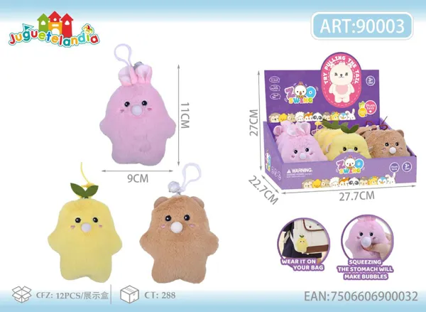 Llavero de peluche que echa burbujas