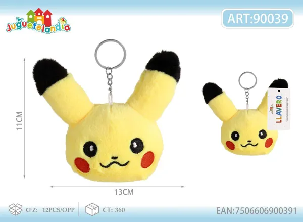 Llavero de peluche de cara de Pikachu (4 pulgadas)