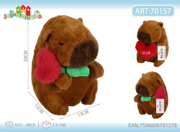 Peluche de Capibara con flor de corazón rosa (8 pulgadas)