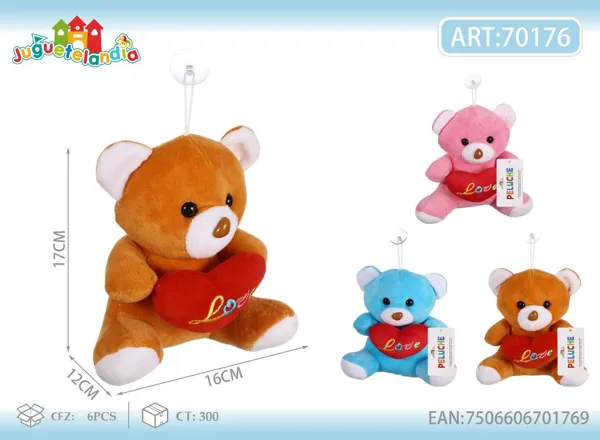 Peluche de oso rojo con corazón (17-20 cm)