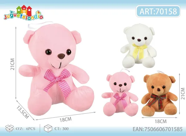 Peluche de oso con moño de colores (22 cm)