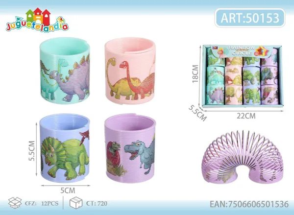 Resorte arcoíris redondo con estampado de dinosaurio