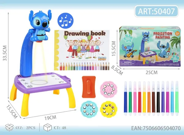 Mesa Proyector de Dibujo con Música Stitch (3 discos)