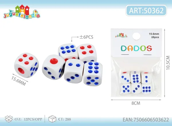 Dados de plástico blancos 15.6mm 6 piezas