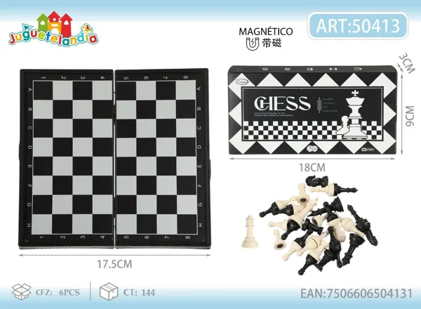 Juego de ajedrez magnético plegable (negro)