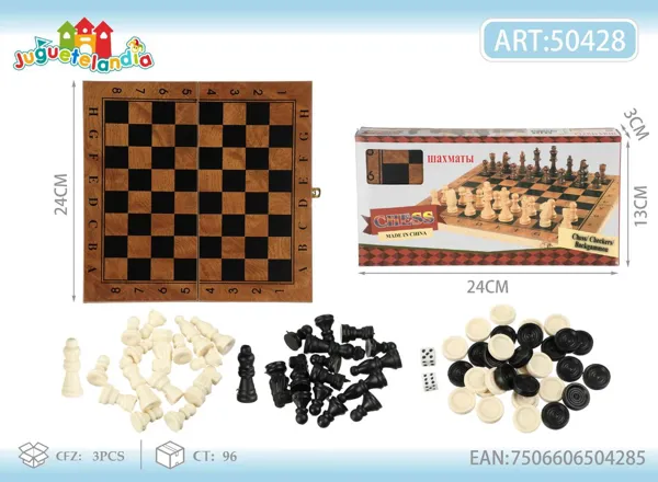 Juego de ajedrez de madera 3 en 1 (Ajedrez, Damas y Backgammon)